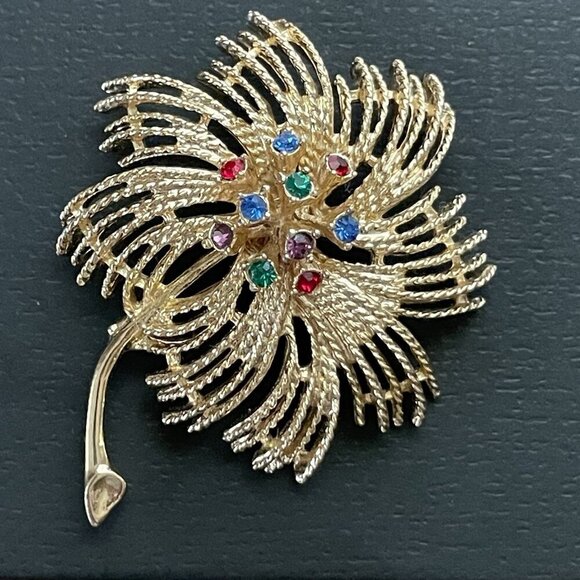 Vintage Sarah Coventry Celestial Spray Brooch Gold Tone Modernist Rhinestone Pin - Picture 3 of 9